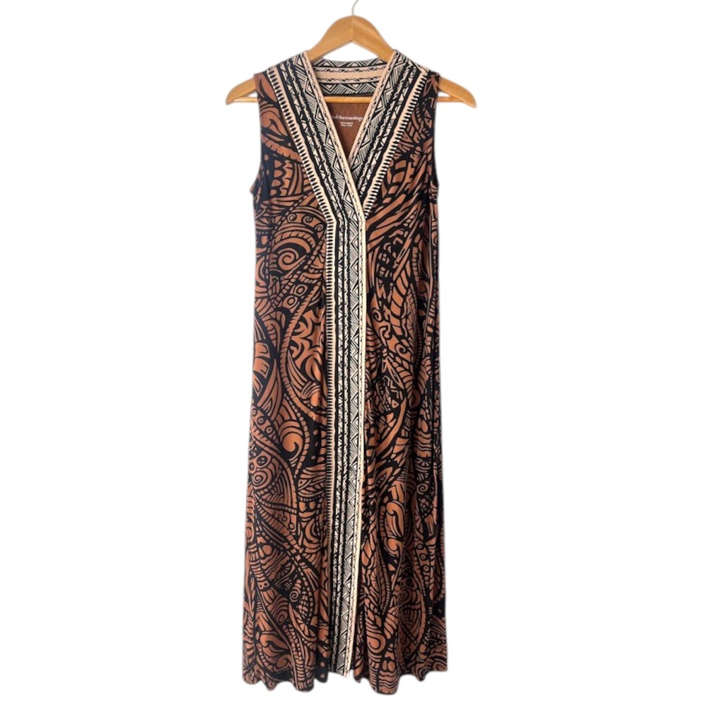 Soft Surroundings Petite‎ Medium Tribal Batik Maxi Dress Rust Black Sleeveless